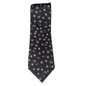 La Cravatte Necktie Black Floral‎ Artichoke Clover Pattern Silk Blend A20Q